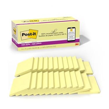 Imagem de Post-it Papel 100% reciclado, notas super adesivas, 2 x The Sticking Power, 7,6 x 7,6 cm, 24 blocos/pacote, 70 folhas/bloco, amarelo can rio (654R-24SSCY-CP)
