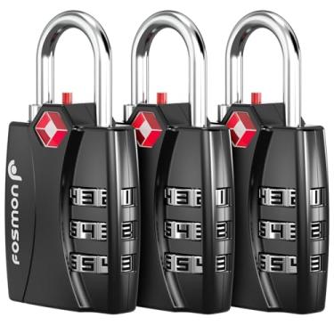 Imagem de Cadeados aprovados pela TSA para bagagem da Fosmon. Cadeados de mala com indicador de alerta aberto, cadeado de combinação de 3 dígitos com corpo de liga para viagem, mochila com zíper antiroubo