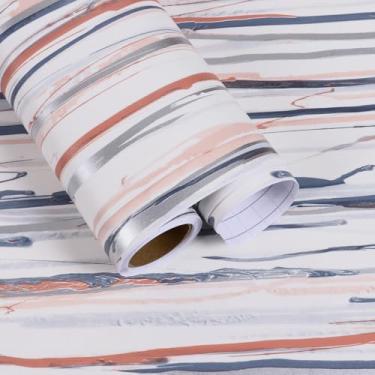 Imagem de FANCYEASY Papel de parede listrado autoadesivo impermeável para quarto, banheiro, papel de parede de vinil removível, papel de contato texturizado moderno para armários bancadas prateleiras 39,9 cm x