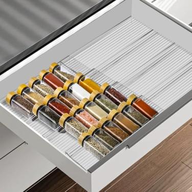 Imagem de Organizador de gaveta de especiarias, organizador de temperos de acrílico transparente de 4 níveis, inserção de gaveta de potes de tempero de cozinha, bandeja expansível de 28 a 56 cm para armário e