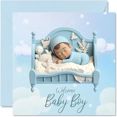 Imagem de Stuff4 Novo cartão de bebê menino - Welcome Baby Boy - Parabéns Baby Boy Cards Newborn, Well Done Congrats New Baby Cards, Welcome To The World Home Gifts, cartões de felicitações de bebê de 145 mm x