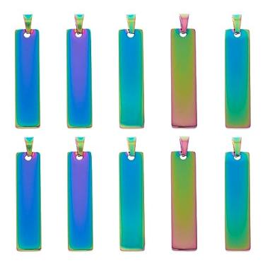Imagem de Spritewelry Pingentes retangulares de aço inoxidável, 10 peças, pingentes, etiqueta, gravada, arco-íris, pingentes delicados para pulseira, colar, fabricação de joias, etiquetas de identificação, 4 x