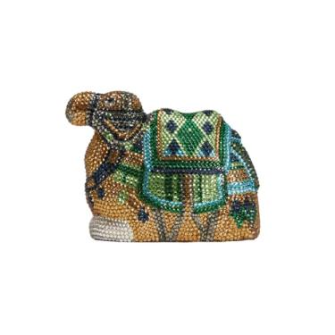 Imagem de RomanticDesign Bolsa feminina de luxo camelo strass noite bolsa de mão brilhante cristal festa baile banquete, Dourado multicolorido