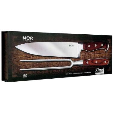 Imagem de Conjunto kit jogo de faca e garfo churrasco Inox 8" Mor