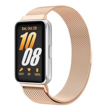 Imagem de Pulseira de relógio de metal compatível com Samsung Galaxy Fit 3, pulseira de substituição de malha de aço inoxidável para acessórios de smartwatch Galaxy Fit 3 SM-R390 (ouro rosa)