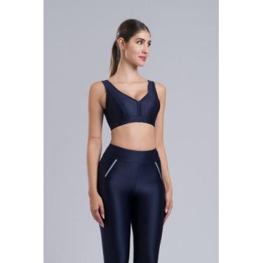 Imagem de Mulher Elástica Sport Top Esportivo Feminino Bo Ju New Azul Marinho - 