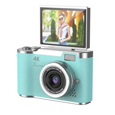 Imagem de Câmera Digital, 1080p HD 48MP Digital Point & Shoot Camera Com Tela Flip HD de 2,4 Polegadas, Built In LED Preenchimento Luz, Zoom Digital 8x, para Adolescentes Alunos (Verde)
