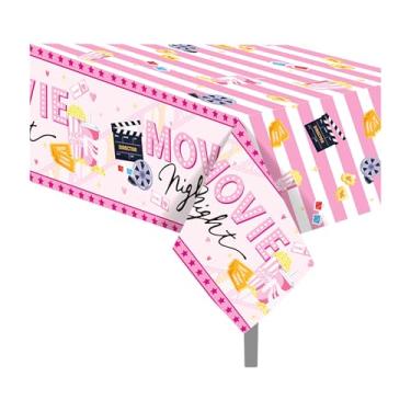 Imagem de CC HOME 1 toalha de mesa de plástico rosa para festa de pipoca 137 x 213 cm, capa de mesa de festa de cinema para filmfest, tema noturno, chá de bebê, aniversário, piquenique, cozinha, evento