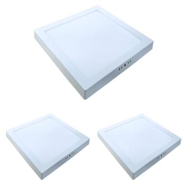 Imagem de Kit 3x Painel Plafon Sobrepor Alumínio Quadrado LED 12W 15x15cm Bivolt Branco Quente
