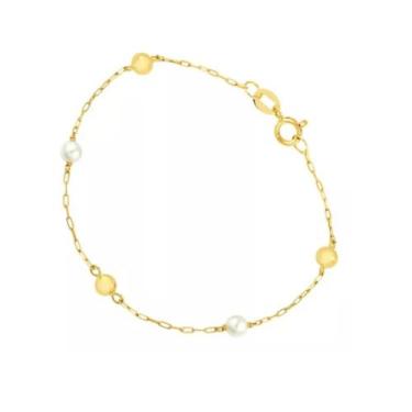 Imagem de Pulseira De Ouro Infantil Com Bolinha E Perolas 2,5mm - ZELLO JÓIAS