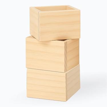 Imagem de Kit 3 Vasos Cachepot em Madeira Pinus Natural 15x15x10 Cor:PINUS NATURAL;Tamanho:15X15X10