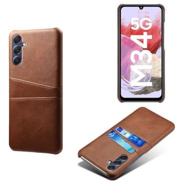 Imagem de Capa compatível com Samsung Galaxy M34 5G, capa de couro PU - Capa de telefone fina à prova de choque com 2 compartimentos para cartão, proteção anti-impressão digital e antiqueda, plástico de couro