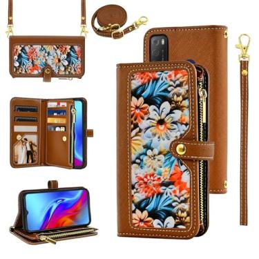 Imagem de Furiet Capa carteira floral para TCL 20E 20Y TLC 6125F com alça de pulso alça de ombro flip bolsa com zíper, capa de telefone de couro PU de luxo com suporte para cartão de identificação de crédito