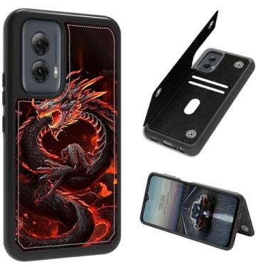 Imagem de BFDHGQZC Capa carteira dragão vermelho para Moto G Stylus 5G 2024, para Motorola G Stylus 5G 2024, capa carteira de couro PU com suporte à prova de choque com porta-cartões e proteção RFID para