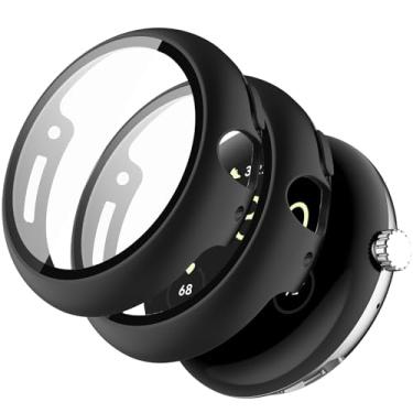 Imagem de Miimall [Pacote Com 2] Capa Sólida Compatível Google Pixel Watch 3 45 Mm Protetor De Tela Vidro Temperado Transparente Hd, Antiqueda, Completa Para Mulheres E Homens, Proteção Contra Choque Pc Rígid