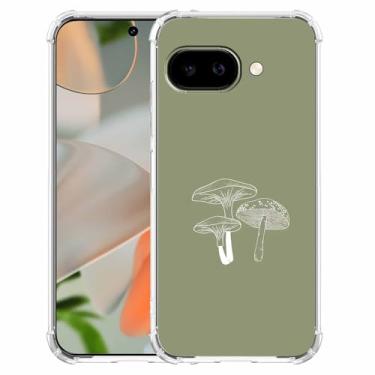 Imagem de Nsyosio Capa de cogumelo verde sálvia para Google Pixel 9a, padrão de planta estética minimalista, capa de telefone TPU macio na moda, px9a
