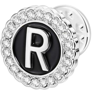 Imagem de HAWSON Alfinetes de lapela com inicial A-Z, alfinetes de gravata personalizados de ouro/prata 18K para ternos, gravatas, chapéus, homens e mulheres, Latão, Sem Pedra Preciosa