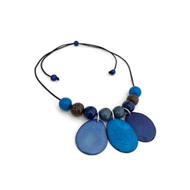 Imagem de Colar babador Tagua em azul. Tagua Nut Jewelry TAG622, colar marfim vegetal. Colar gargantilha artesanal, Algodão algodão Tagua Nut Açaí, Na