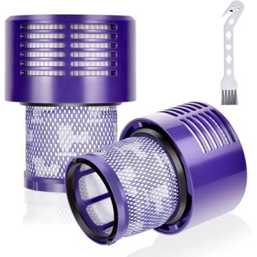 Imagem de XLX Substituições de filtro a vácuo para Dyson V10 Cyclone Series, V10 Animal, V10 Absolute, V10 Total Clean, SV12, número de peça 969082-01 (pacote com 2 filtros e 1 escova limpa)