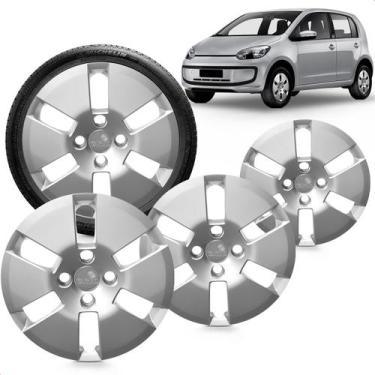 Imagem de Kit 4 Calotas Up 14 a 16 Aro 14 Prata Cubo Baixo Grid