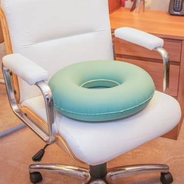 Imagem de Almofada Inflável Hemorroidas Redonda com Orifício, 45x45cm, suporta 130kg, para Cadeira de Rodas, Ortopédica, Escritório e Pós-Cirúrgico, Verde Menta
