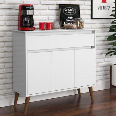 Imagem de Aparador Buffet Zeus 1 Gaveta 3 Portas Pés Madeira Branco