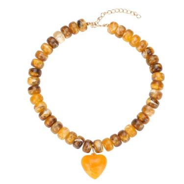 Imagem de Colar gargantilha Boho com contas coloridas e grossas, pingente de coração, rosa, verde, amarelo, marrom, joia moderna, 16.0 Inches, Vidro Plástico, Sem Pedra Preciosa