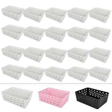 Imagem de Cesto Organizador Kit 20 Pcs 19x14x7cm Ideal P/Org. Lavanderia Cozinha Quarto Banheiro Escritório (Branco)