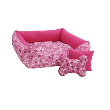 Imagem de Cama Para Cachorros/Tamanhos, P .M. G (Vai CAPA COM ZÍPER Para a Almofada Central e Com Brinquedos que são uma amlfadinhas e um ossinho) (Rosa, Grande)