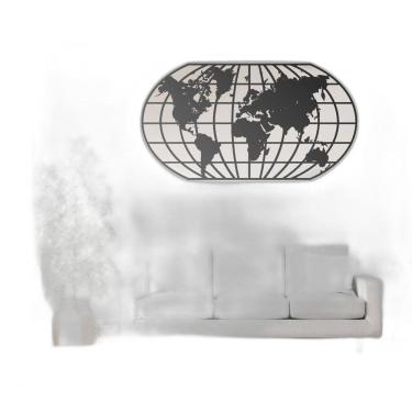 Imagem de Quadro Decoração Vazado Mapa Mundi World Uno Preto 120X65 Cm