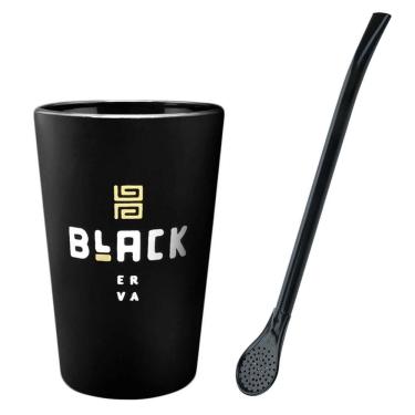 Imagem de Kit Tereré Copo Cuia 350Ml Preto E Bomba Preta Black Erva