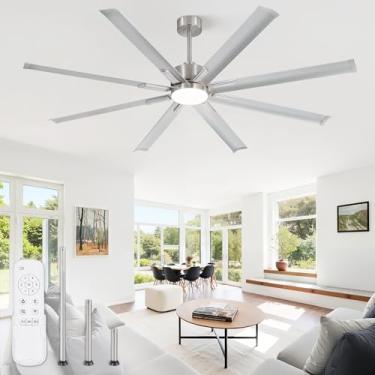 Imagem de Ventiladores de teto industriais de 182 cm com luzes, ventilador de teto grande com 3 CCT, 8 lâminas de alumínio reversíveis, motor CC silencioso, controle remoto de 6 velocidades, ventiladores de