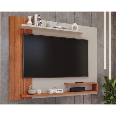 Imagem de Painel Quarto P- Tv Até 50 Pol Floripa C- Prateleiras Ripado 161x135cm Off White-cinamomo - Permóbili