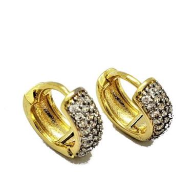 Imagem de Brincos Argolas Pavé Microzirconias Banho Ouro 4549 - Très Chic Joias,