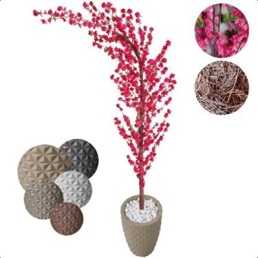 Imagem de Cerejeira Artificial Curva Sakura Pink Grande Vaso Decoração - Flor de