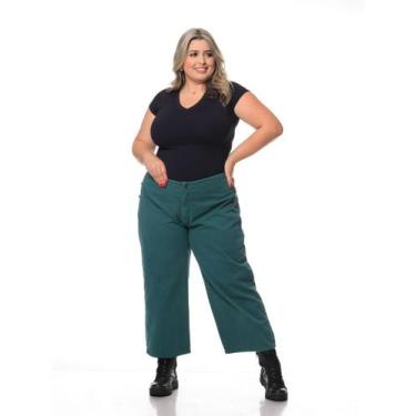 Imagem de Calça Feminina Sarja Plus Pantacourt Verde Marinheiro - Razon Jeans, 4