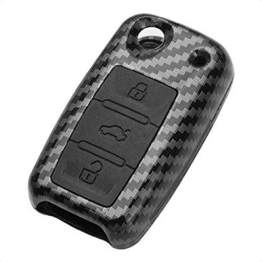 Imagem de TANGSEN Capa Flip Key Fob compatível com Volkswagen VW Beetle CC EOS Jetta Golf GTI Jetta Passat Phaeton R32 Rabbit TIGUAN Touareg 3 4 botões entrada sem chave controle remoto de fibra de carbono