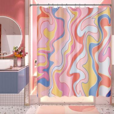 Imagem de Cortina de chuveiro AmazerBath Abstract Pink 180x180cm com ganchos