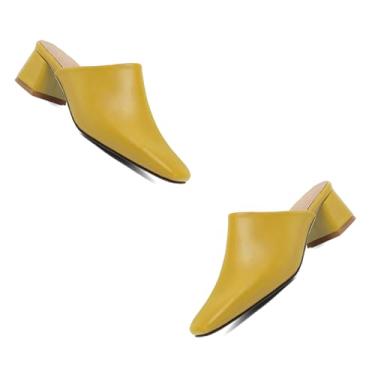 Imagem de MOOMMO Sapatos femininos de salto grosso, bico fechado, bico quadrado, sem costas, salto médio, casual, para escritório, 34-44, Amarelo fosco, 38