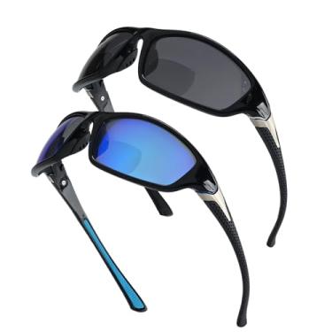 Imagem de YOBOCO Óculos de sol esportivos bifocais de leitura para homens, óculos de sol envolventes com bifocais, óculos de sol UV400 para homens, Azul/preto, M