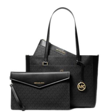 Imagem de Michael Kors Bolsa tiracolo Maisie 3 em 1 grande com zíper superior MK Signature (preto), Preto, Large