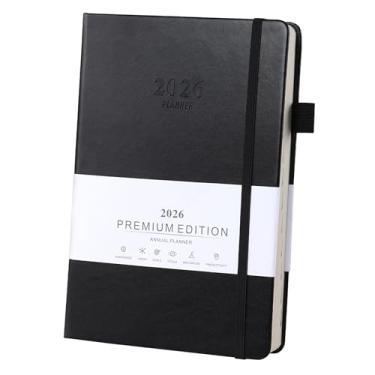 Imagem de Ztowoto Planejador acadêmico 2026, capa de couro, agenda 2026, agenda 2026 com laço para caneta, elástico elástico, agenda 365 páginas para escola, escritório e casa (preto)