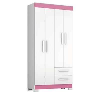 Imagem de Guarda Roupas Solteiro Juvenil 4 Portas 2 Gavetas Malta Branco/Rosa Notável