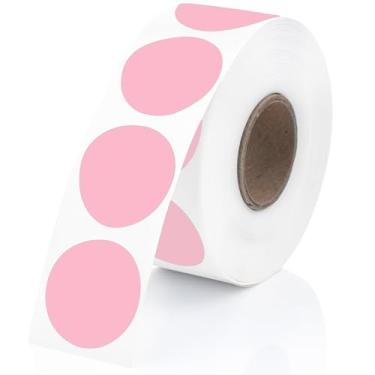 Imagem de Perco Etiquetas adesivas térmicas de círculo redondo rosa de 2,5 cm - 735 etiquetas por rolo, compatível com impressora térmica direta, adesivo permanente, cores vibrantes, fixação forte, perfurado