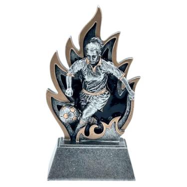 Imagem de Express Medals Troféu de futebol, design de jogador feminino de 16,5 polegadas com fundo de chama, acrílico transparente, pacote com 12