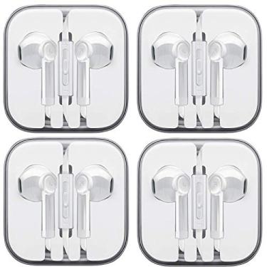 Imagem de Fones de ouvido estéreo com microfone – fones de ouvido clássicos para MP3, tablets e celulares, computador, laptop no escritório, sala de aula ou casa (branco) pacote com 4