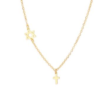 Imagem de Dreamtimes Colar com pingente de cruz de aço inoxidável com estrela de Davi, joias judaicas, colares hebraicos femininos, Medium, Aço inoxidável, Sem Pedra Preciosa