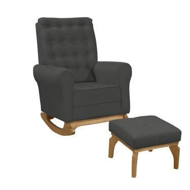 Imagem de Poltrona de Amamentação com Balanço e Puff Thaila Veludo Grafite F06 - D'Rossi