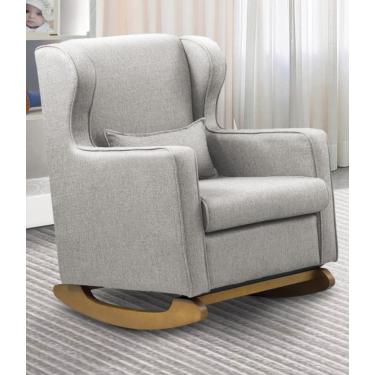 Imagem de Poltrona de Amamentação Base Balanço Madeira Flower Linho Cinza E03 - D'Rossi