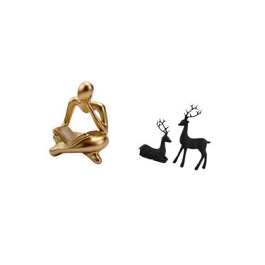 Imagem de Fenteer Estátua de Rena Abstrata Pensante, Estatueta de Resina para Mesa, Sala de Estar, Prateleira, Escritório, Estante, Estudo, Decoração de Animai